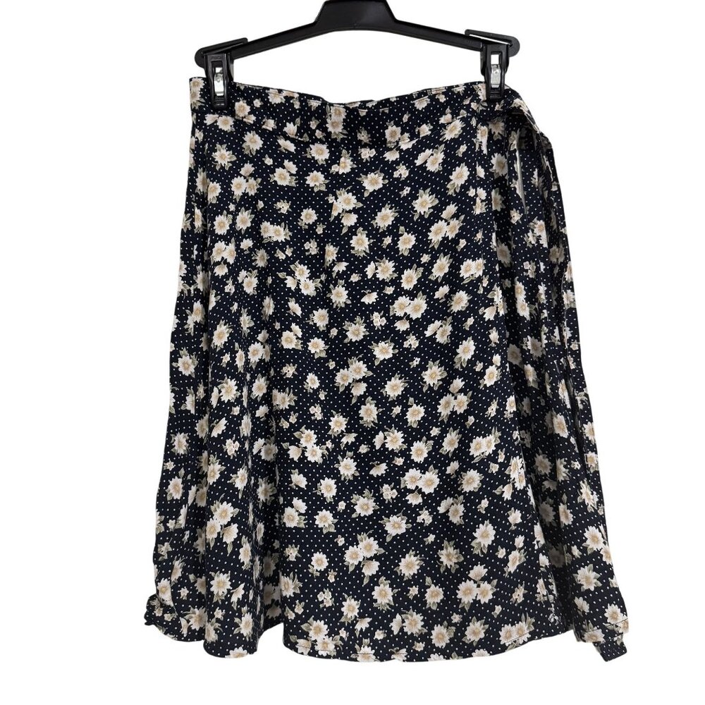 Vintage Adrian Jordan Women's Black Floral Wrap Tie Closure Mini Skirt Size P